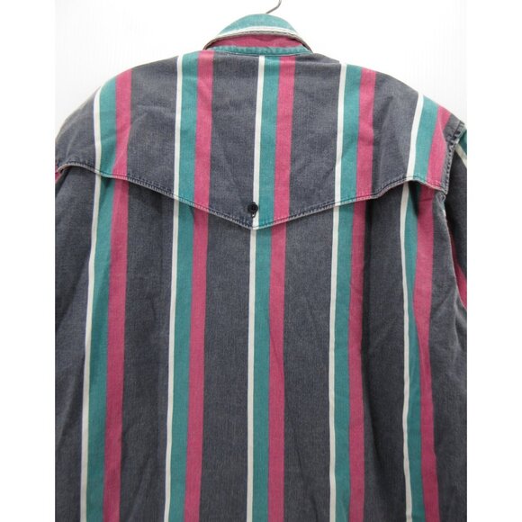 VINTAGE Wrangler Brushpopper Shirt XL Pink Western Striped Cowboy * - Picture 9 of 13